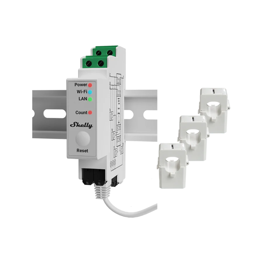 Shelly Pro 3EM 120A DIN-Schienen 3-Phasen Energiezähler mit 3 Stromwandlern WLAN LAN Bluetooth Shelly