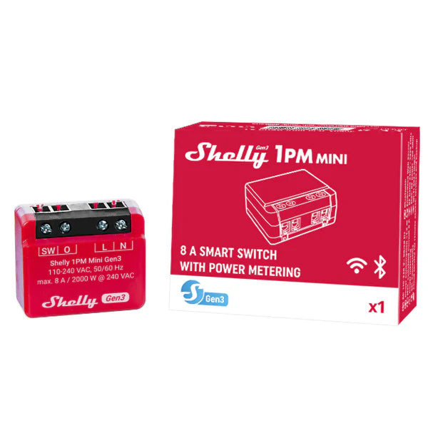 Shelly 1PM Mini Gen3 WLAN Smart Relais mit Leistungsmessung Bluetooth Shelly