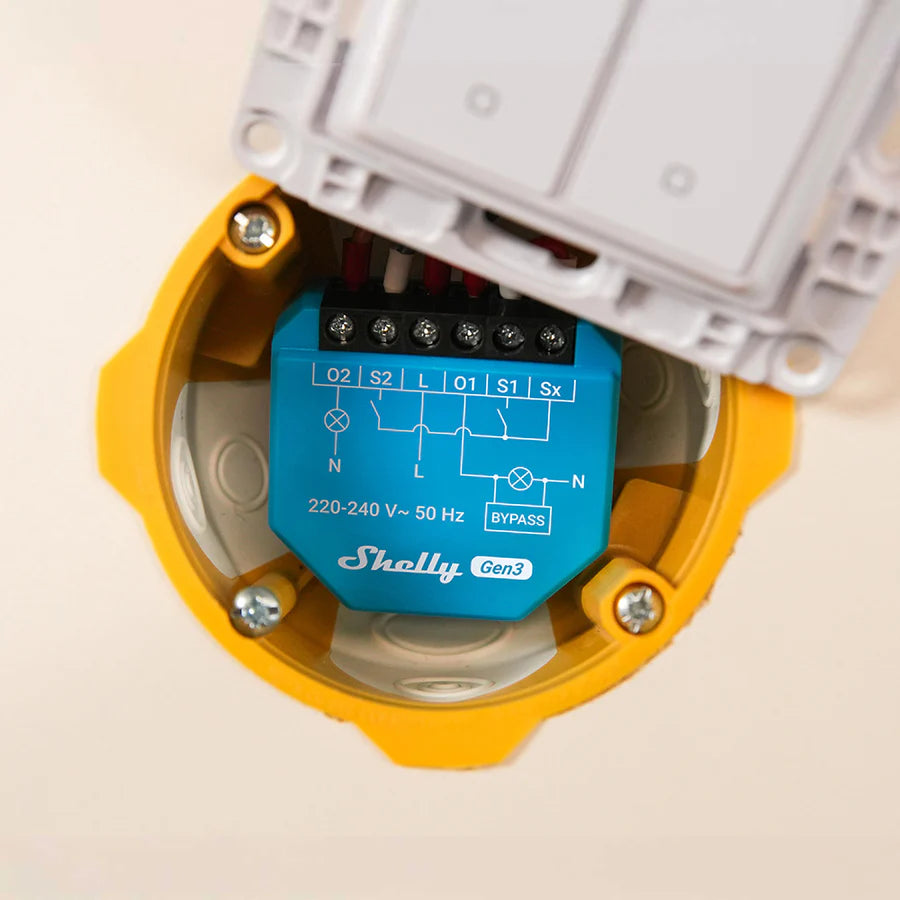 Shelly 2L Gen3 WLAN Smart Schalter No-Neutral Dual mit Bluetooth Matter und Bypass Shelly