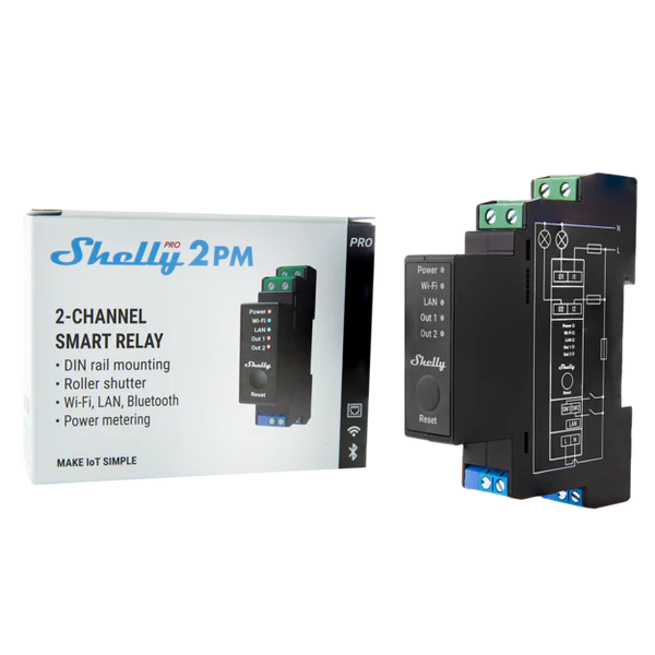 Shelly Pro 2PM DIN-Schienen 2-Kanal Relais mit Leistungsmessung WLAN LAN Bluetooth Shelly