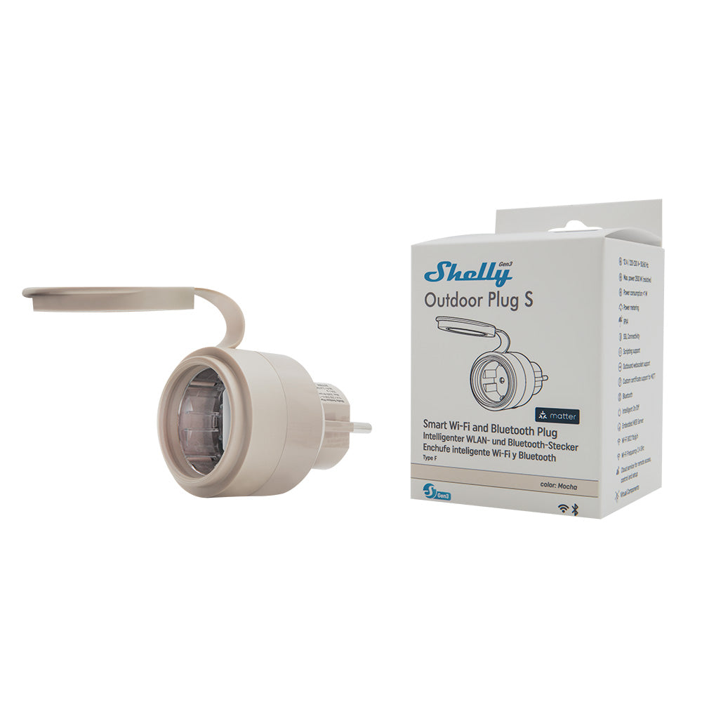 Shelly Outdoor Plug S Gen3 WLAN Außensteckdose 12A mit Matter, Bluetooth und Messfunktion Shelly